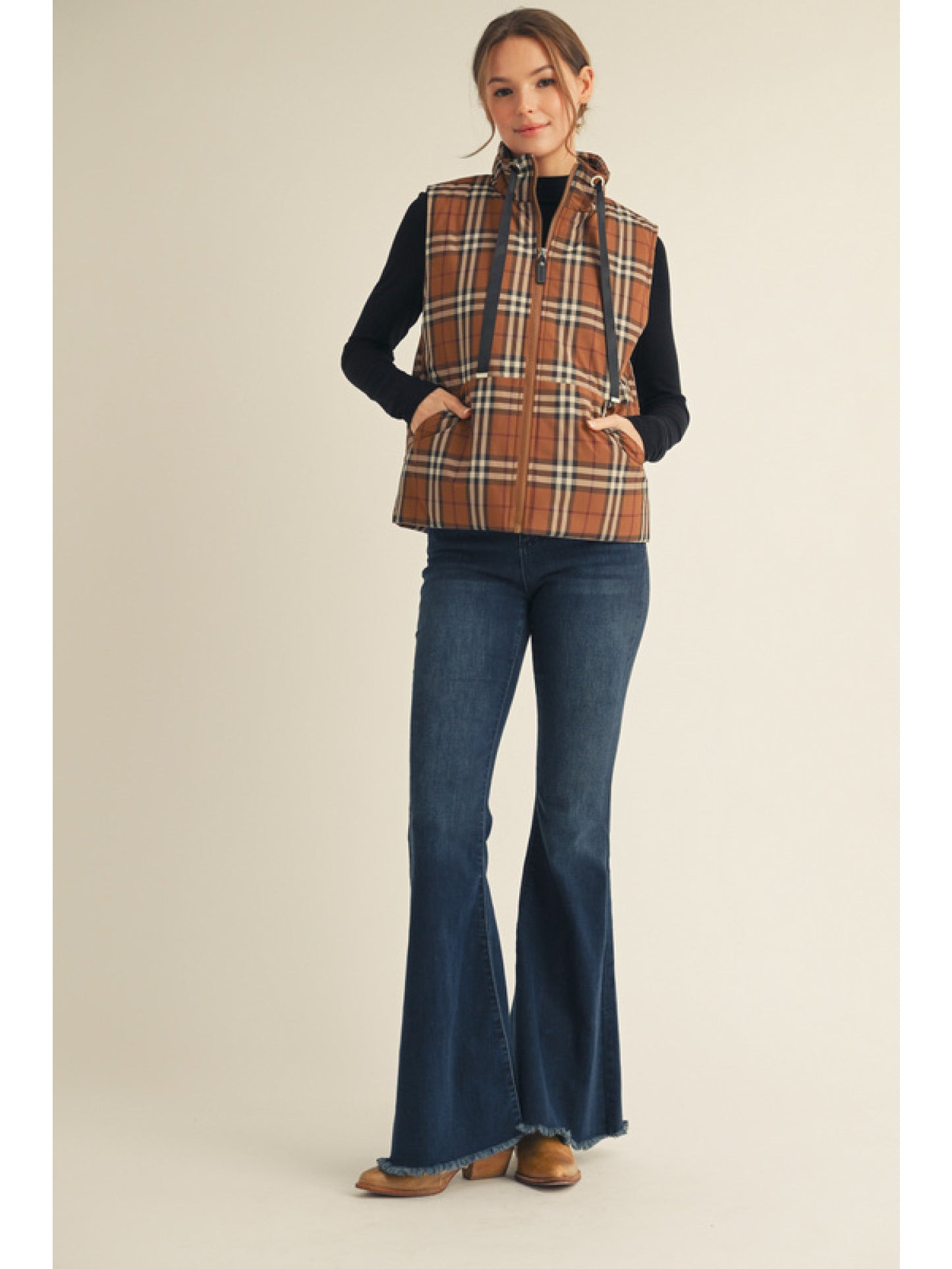 Chestnut Plaid Puffer Vest