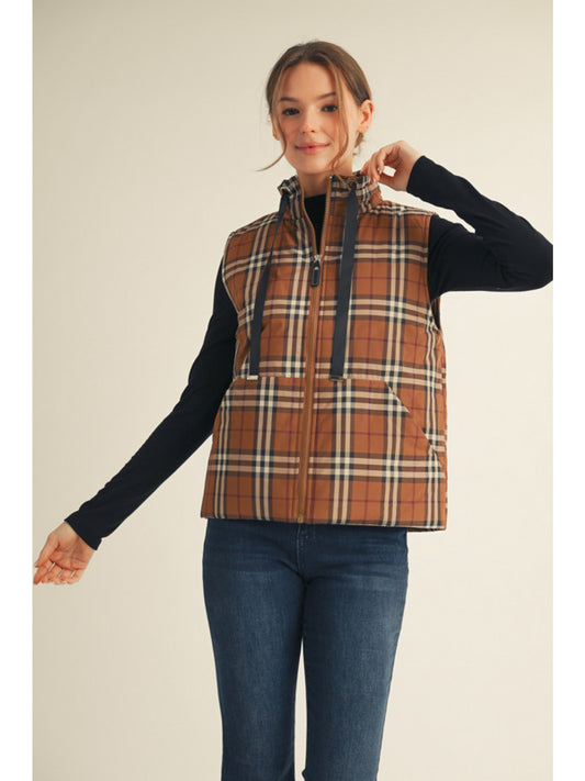 Chestnut Plaid Puffer Vest