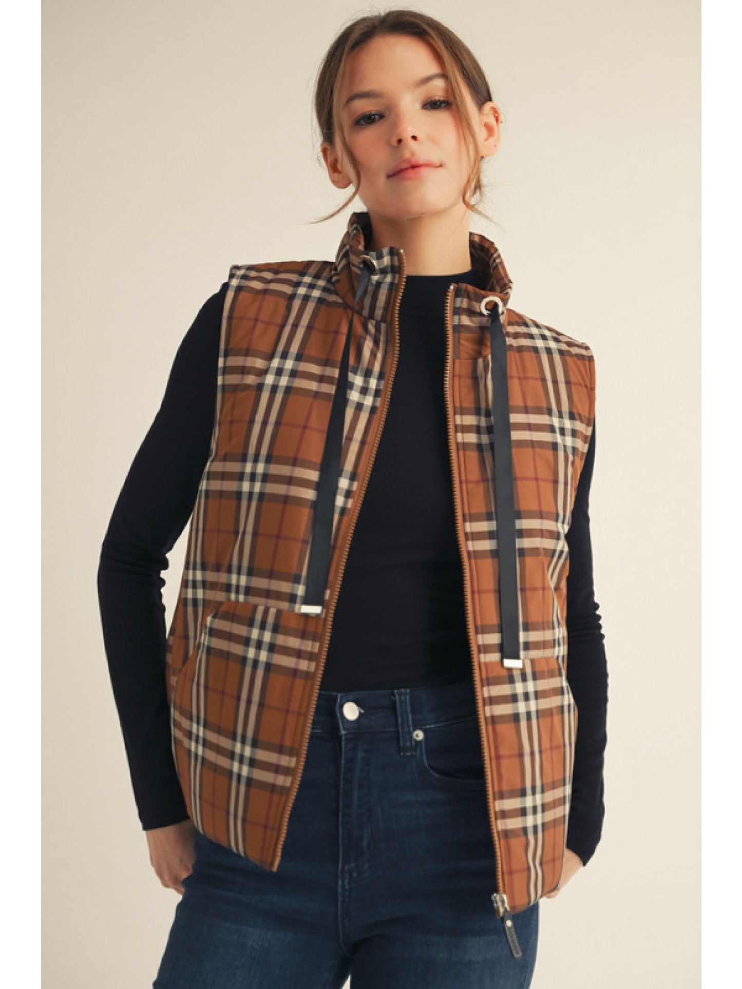 Chestnut Plaid Puffer Vest