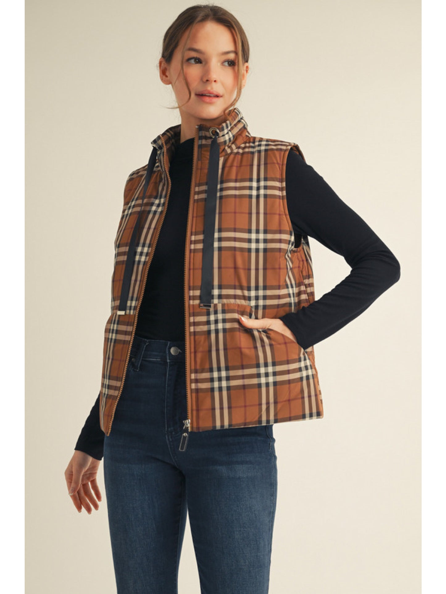 Chestnut Plaid Puffer Vest