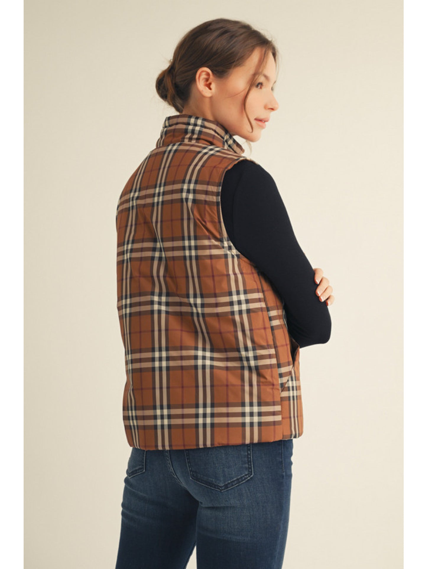 Chestnut Plaid Puffer Vest