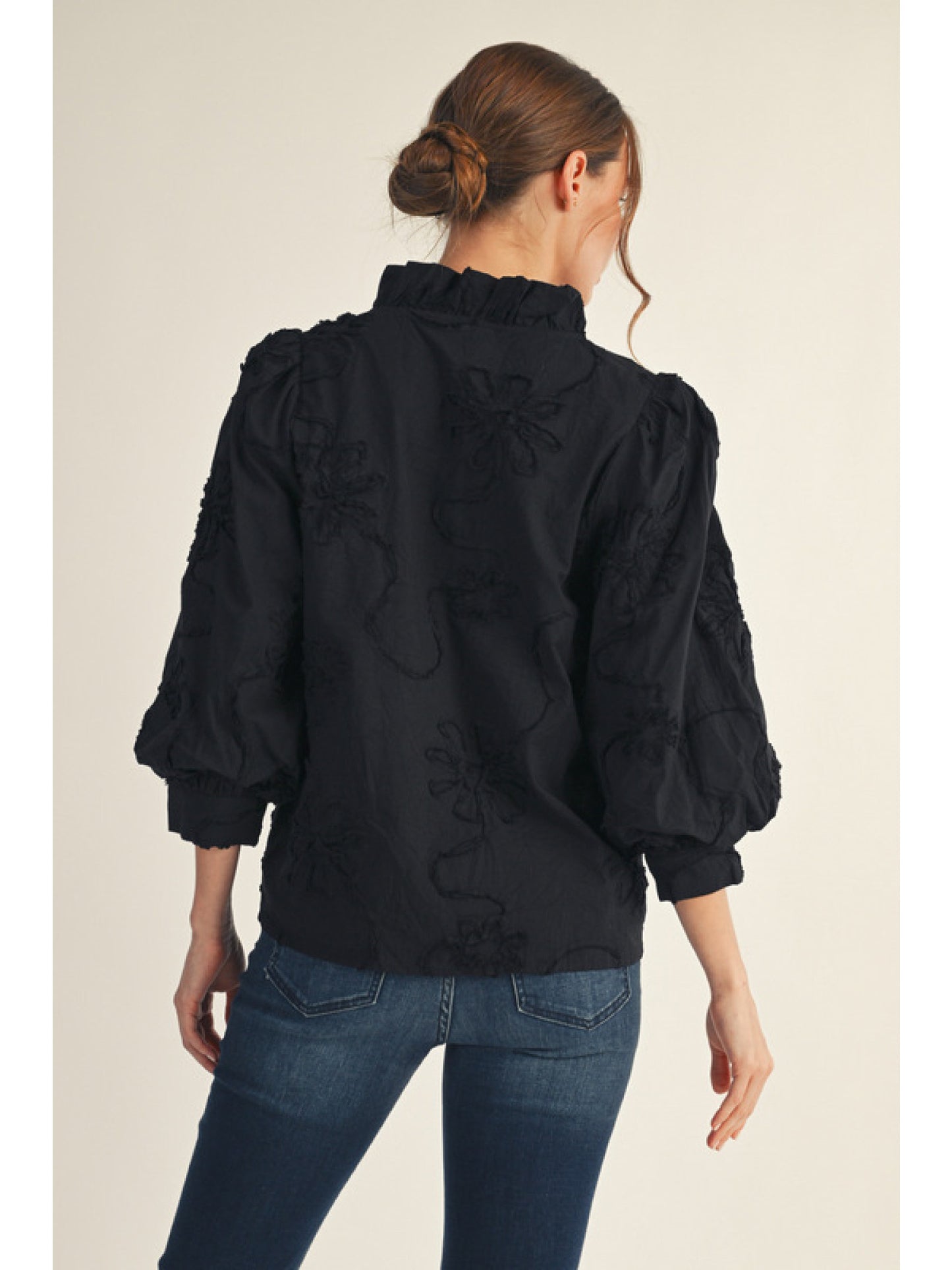 Raider Black Floral Appliqué Top