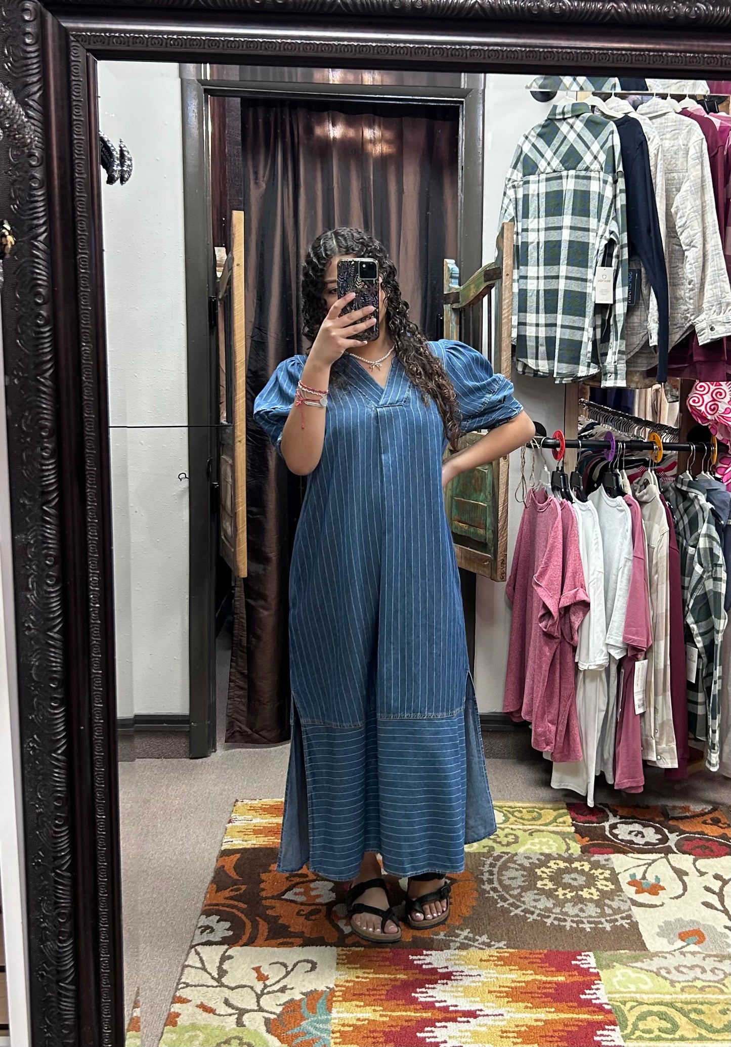 Denim Puff Sleeve Midi Dress
