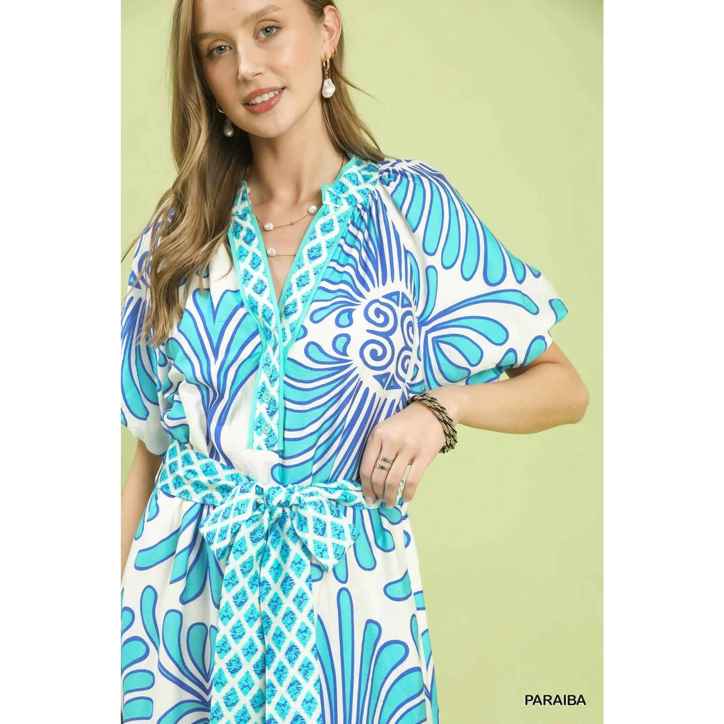 Geo Floral Belted Midi Dress