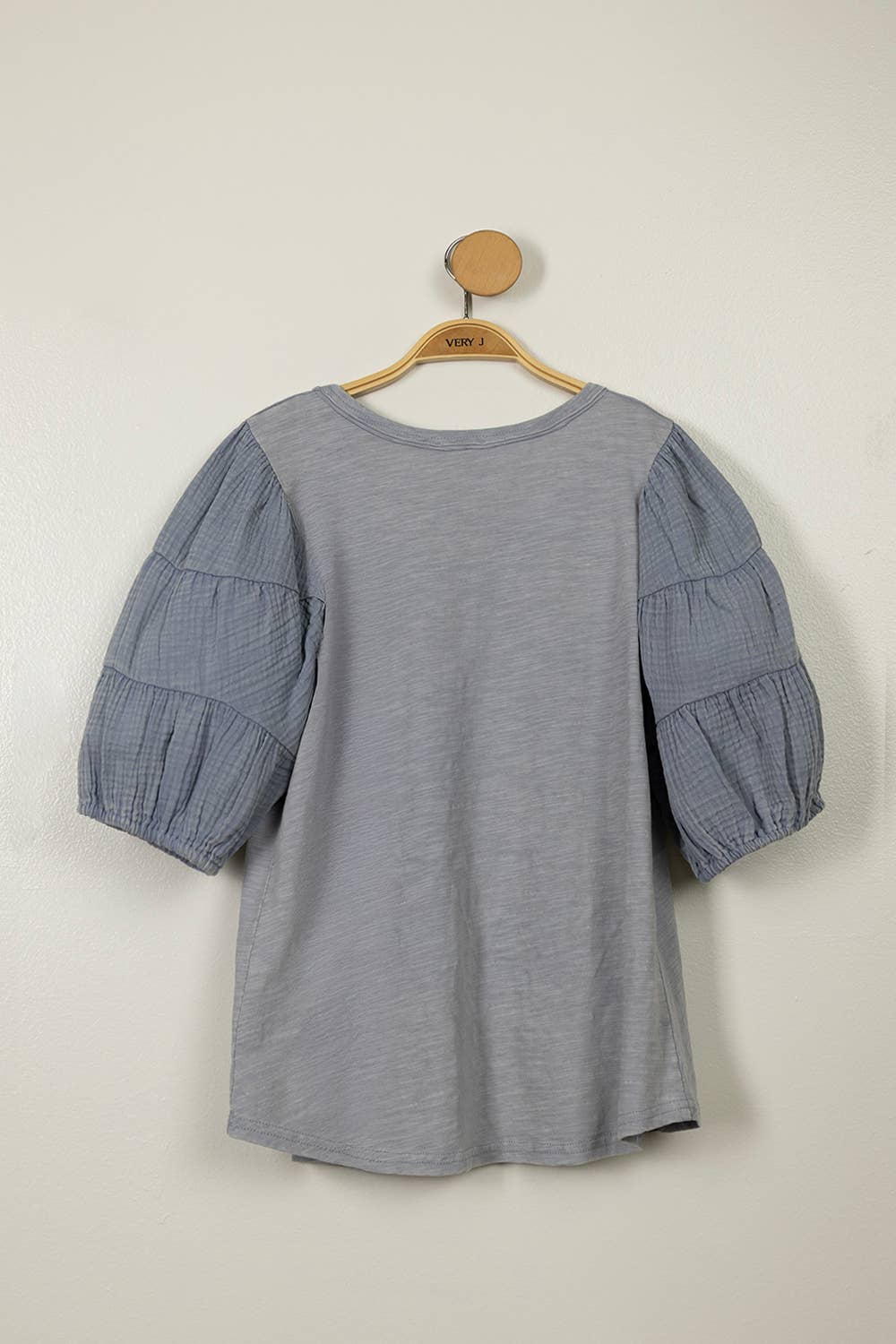 Mineral Washed Puff Sleeve Top (sage or blue)