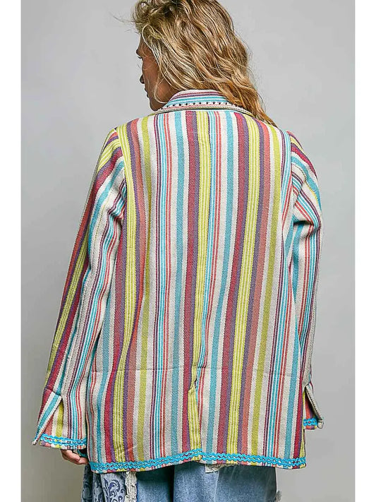 Lightweight Notch Collar Contrast Woven Button Jacket