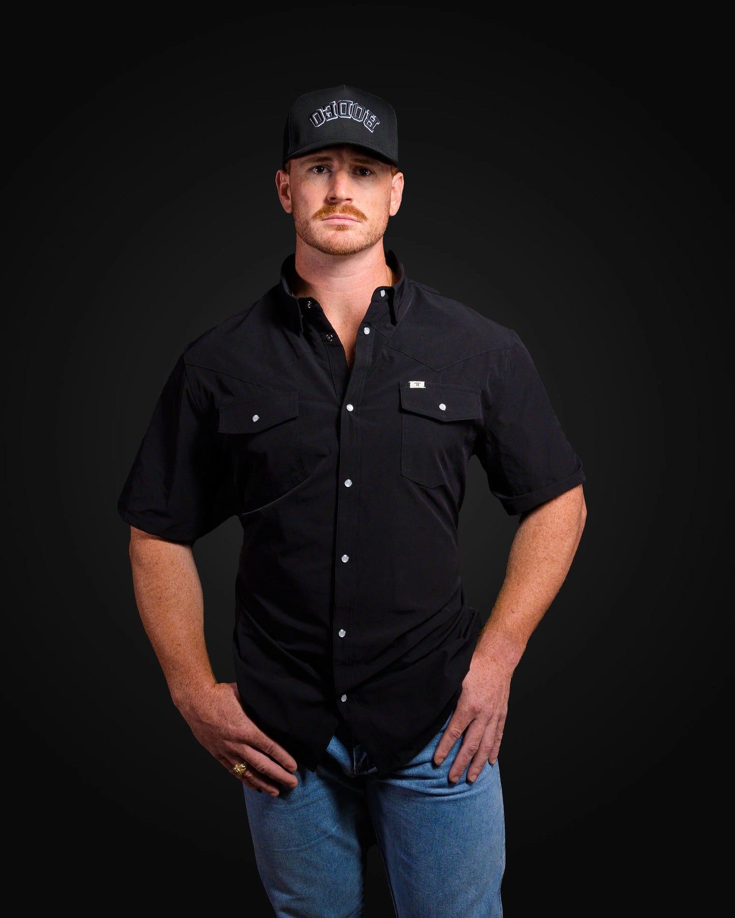 Ferrell Brand MEN'S BLACK SHORT SLEEVE SNAP SHIRT