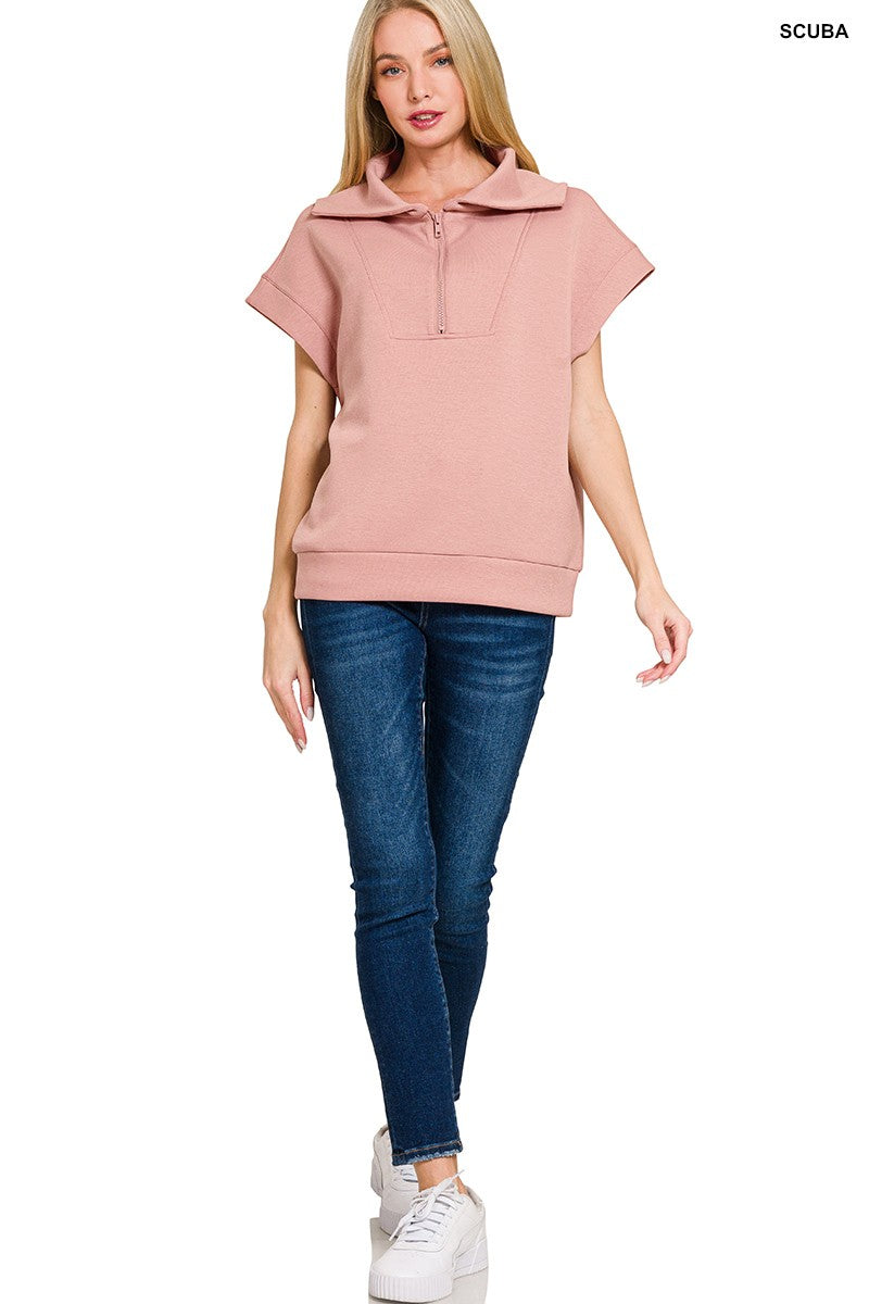 SCUBA HALF ZIP VEST Top (Charcoal or Lt Rose)