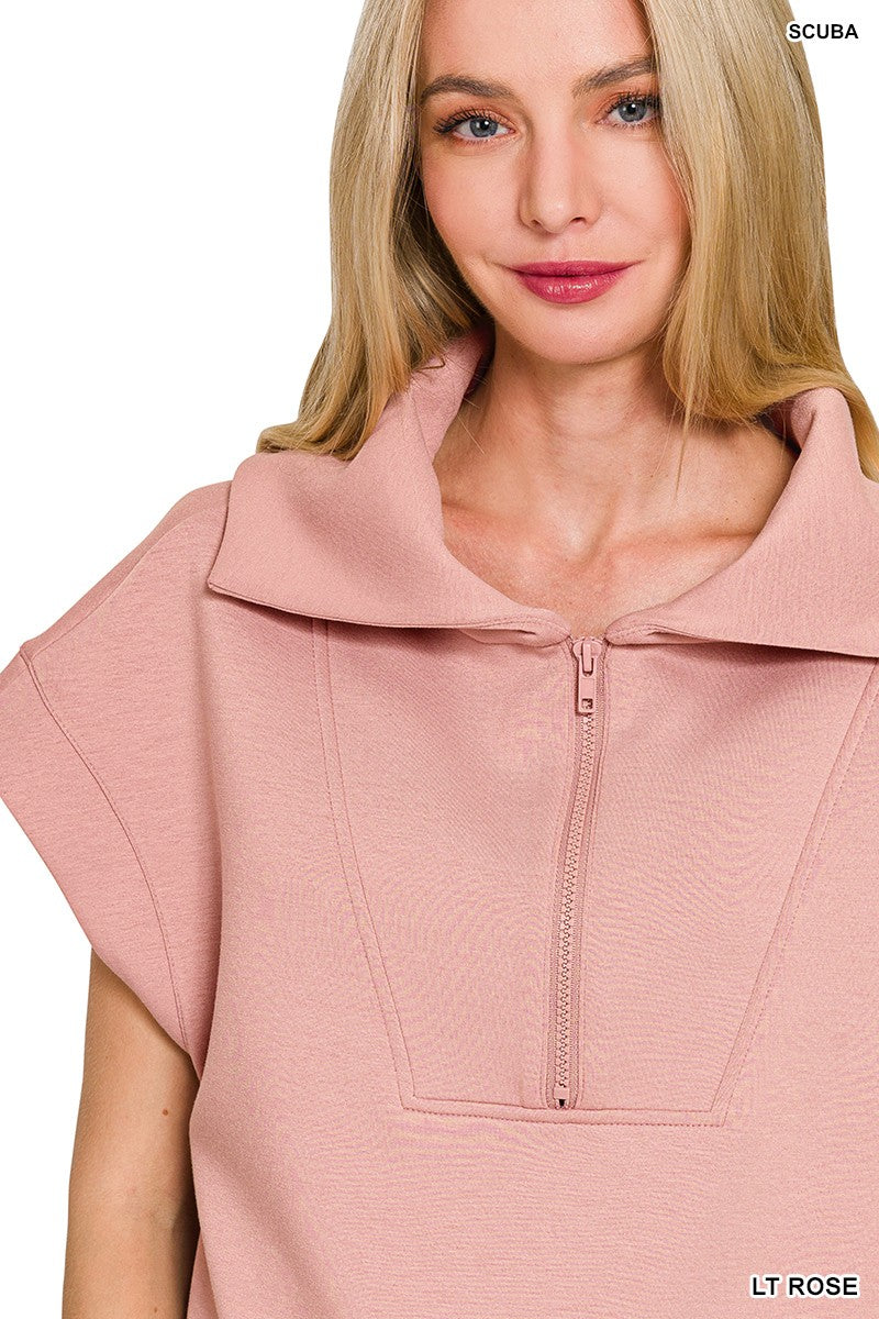 SCUBA HALF ZIP VEST Top (Charcoal or Lt Rose)