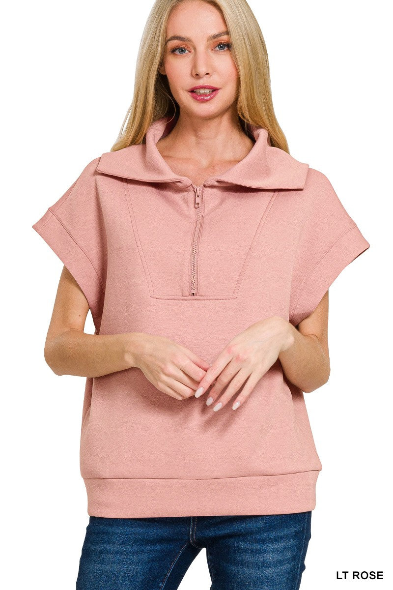 SCUBA HALF ZIP VEST Top (Charcoal or Lt Rose)