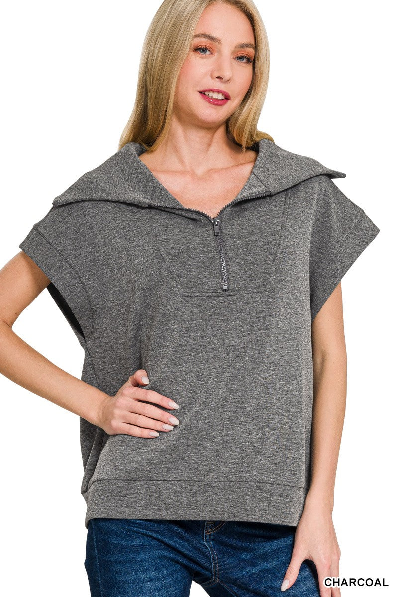 SCUBA HALF ZIP VEST Top (Charcoal or Lt Rose)