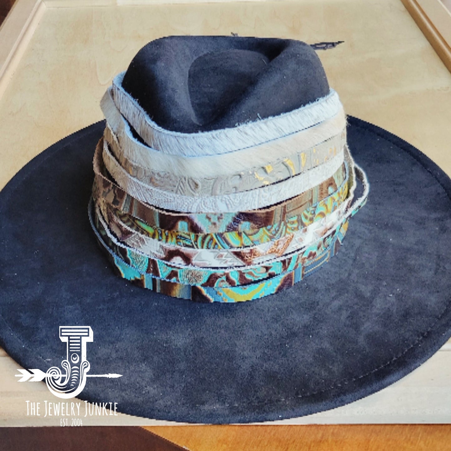 **Plumas Sepia Turquoise Embossed Leather Hat Band Only 951f
