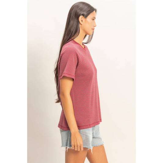 Textured Striped Raglan Sleeve Tee