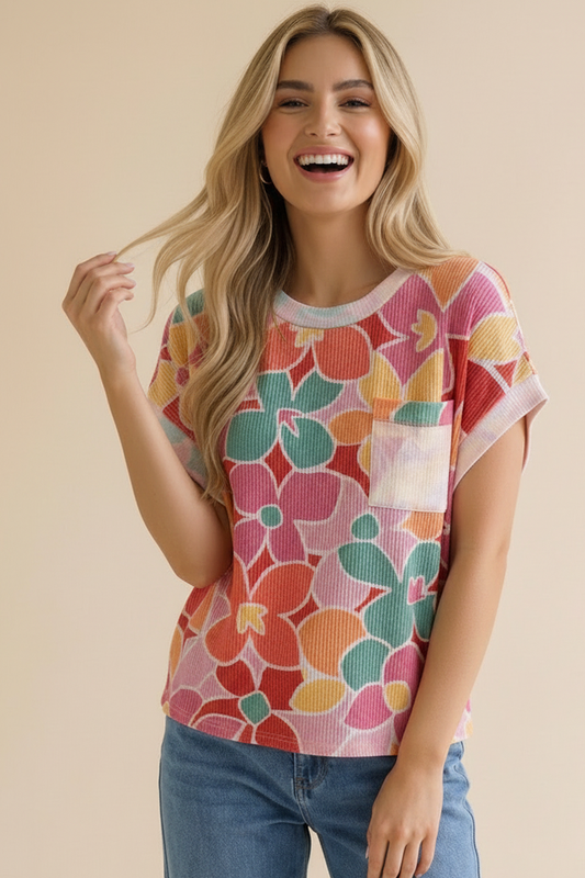 Dolman Sleeve Floral Oversized Top