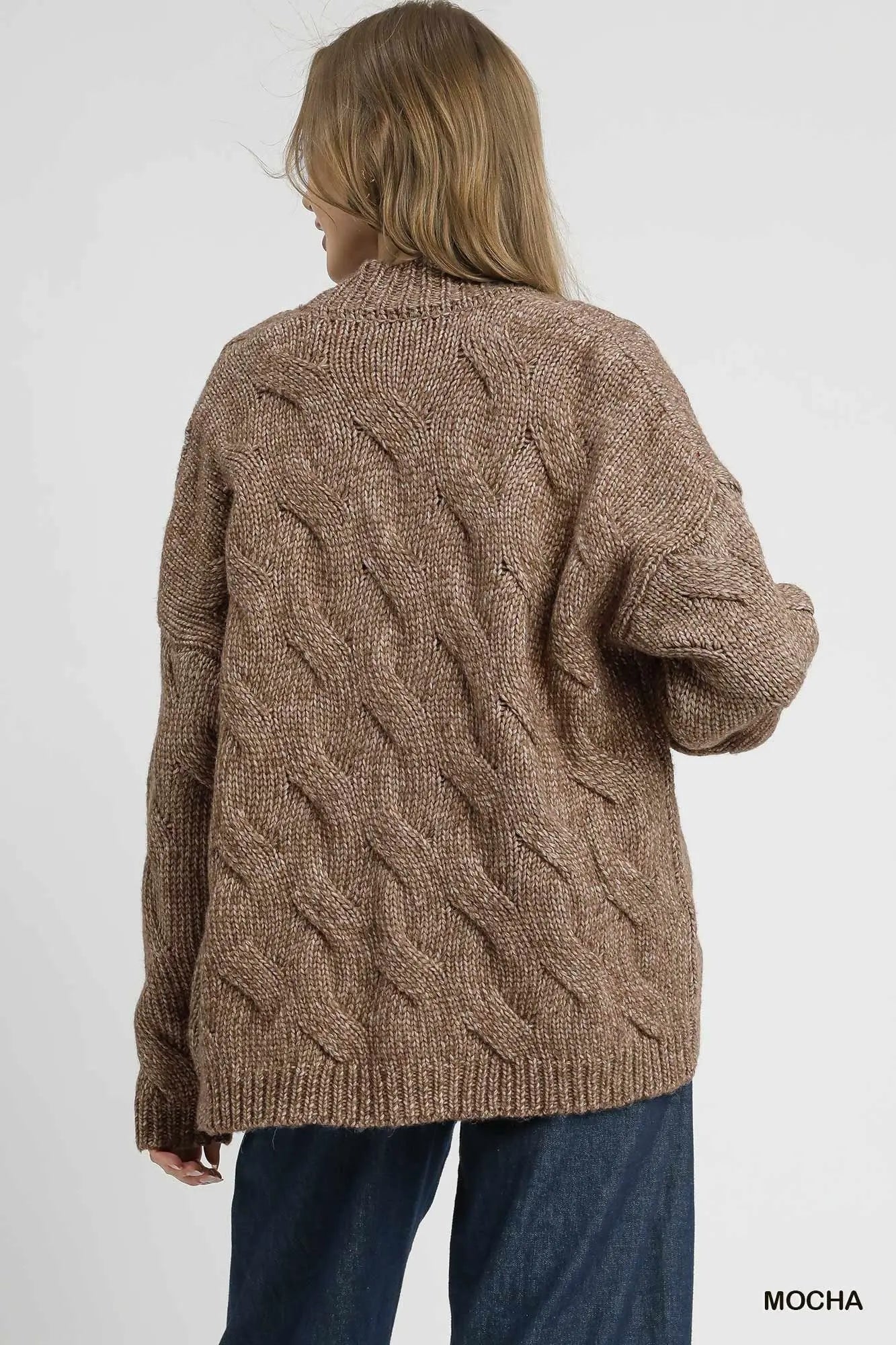Mocha Chunky Cable Knit Open Front Cardigan