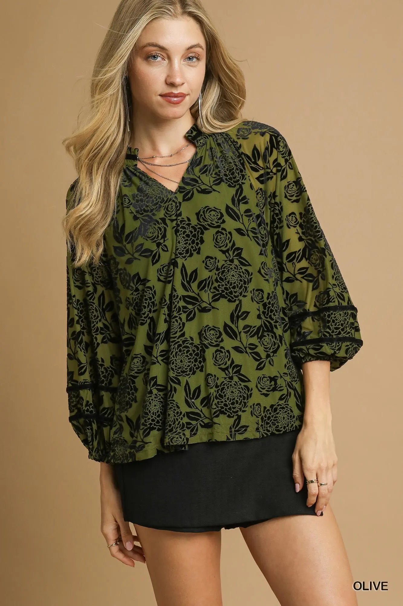 Floral Velvet Burnout Blouse
