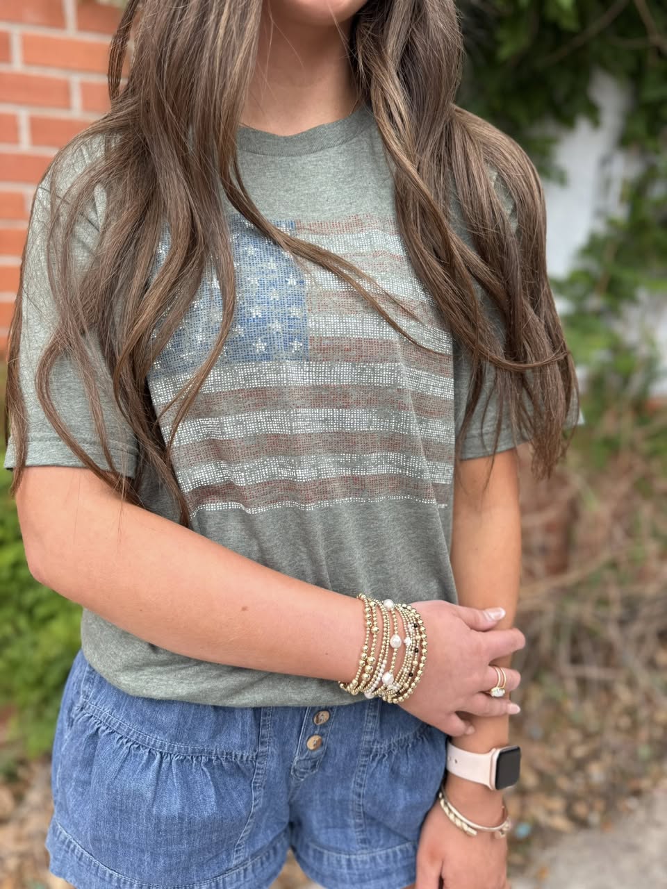 Faded Linen Flag on Army Green Tee