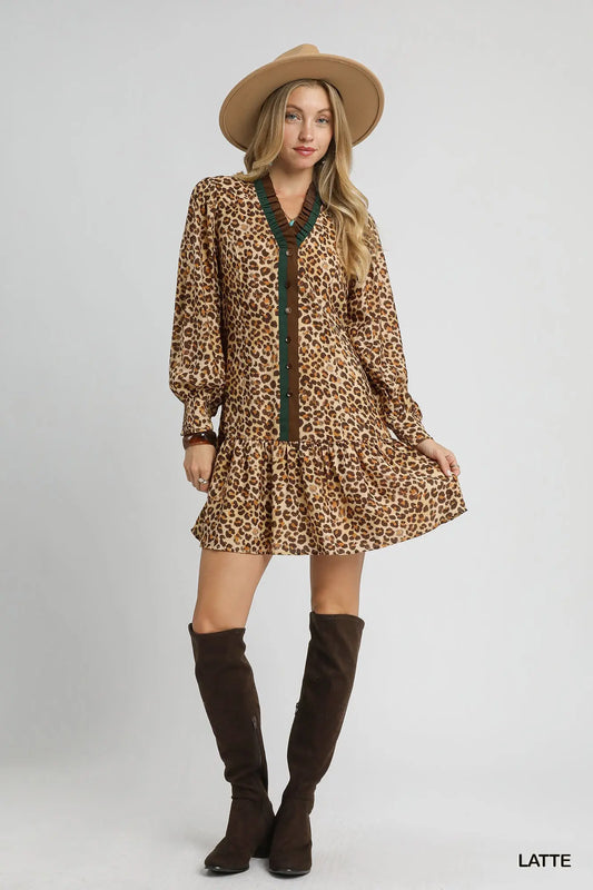 Leopard Print Long Sleeve Mini Dress