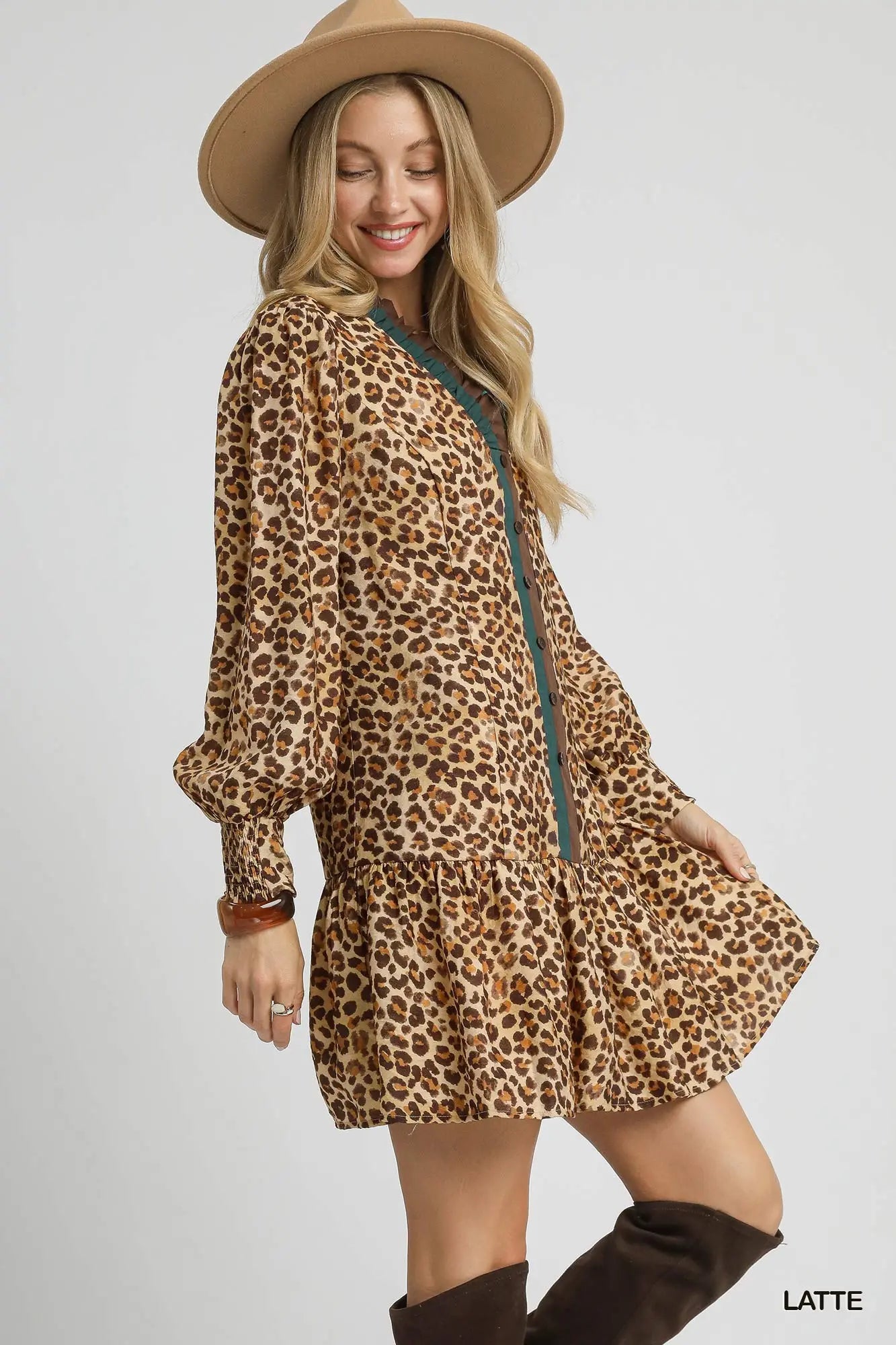 Leopard Print Long Sleeve Mini Dress