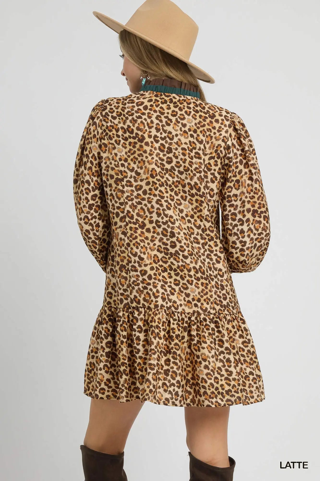 Leopard Print Long Sleeve Mini Dress