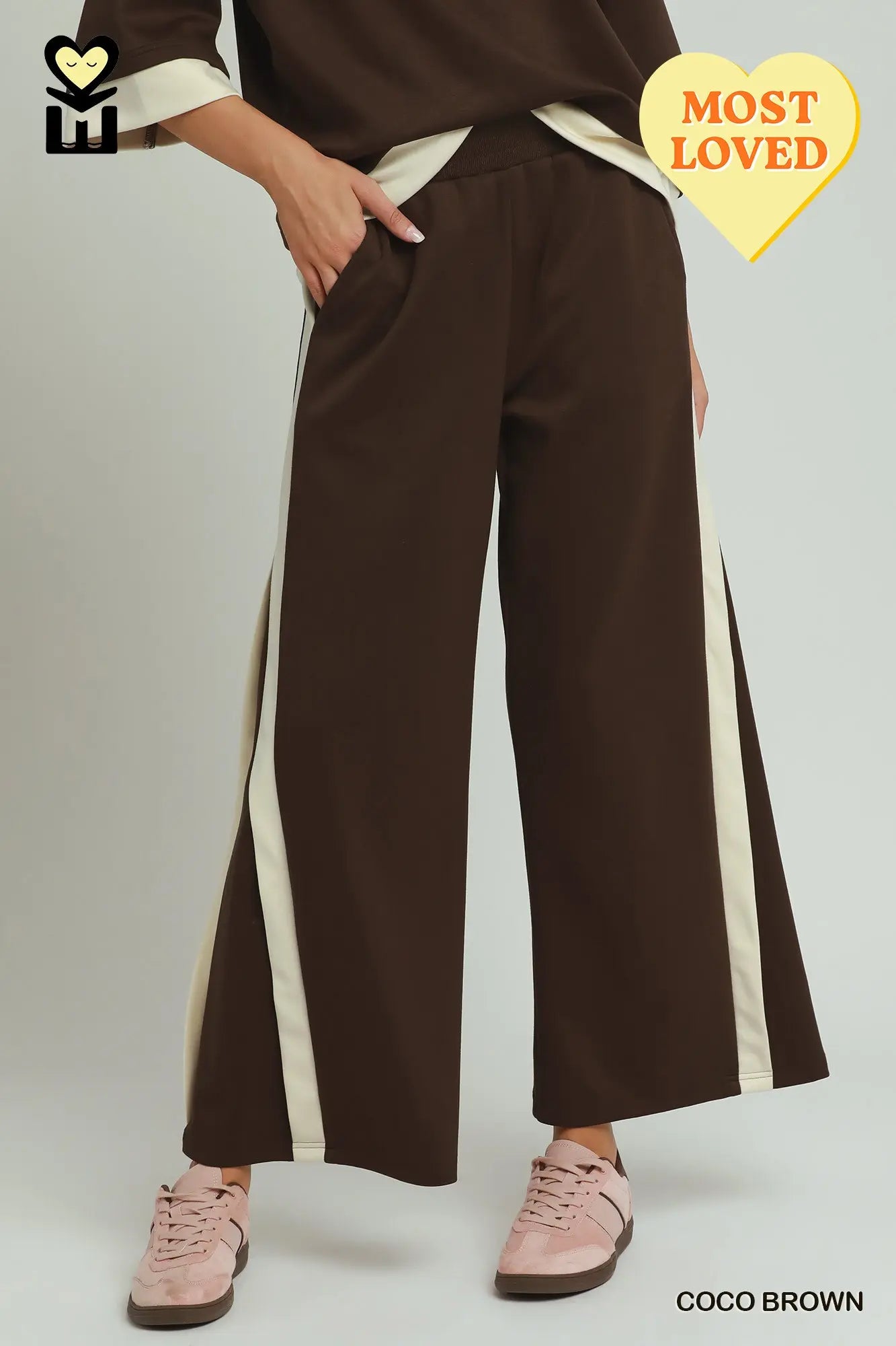 LUXEKNIT Colorblock Side Stripe Straight Pants (Coco Brown or Marsala)