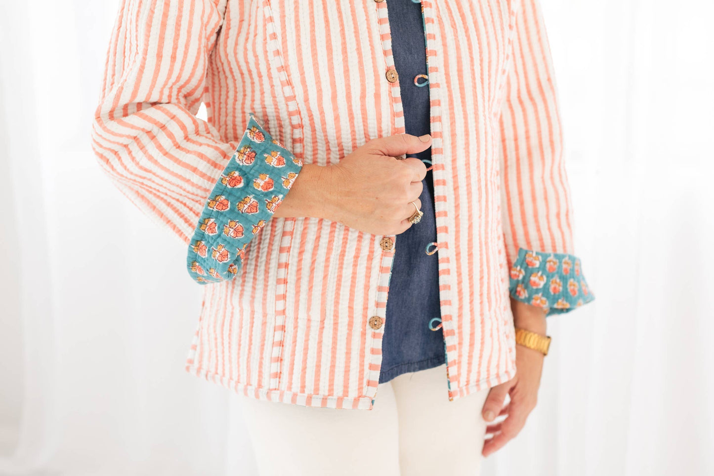 The Turquoise Reversible Block Print Jen Jacket