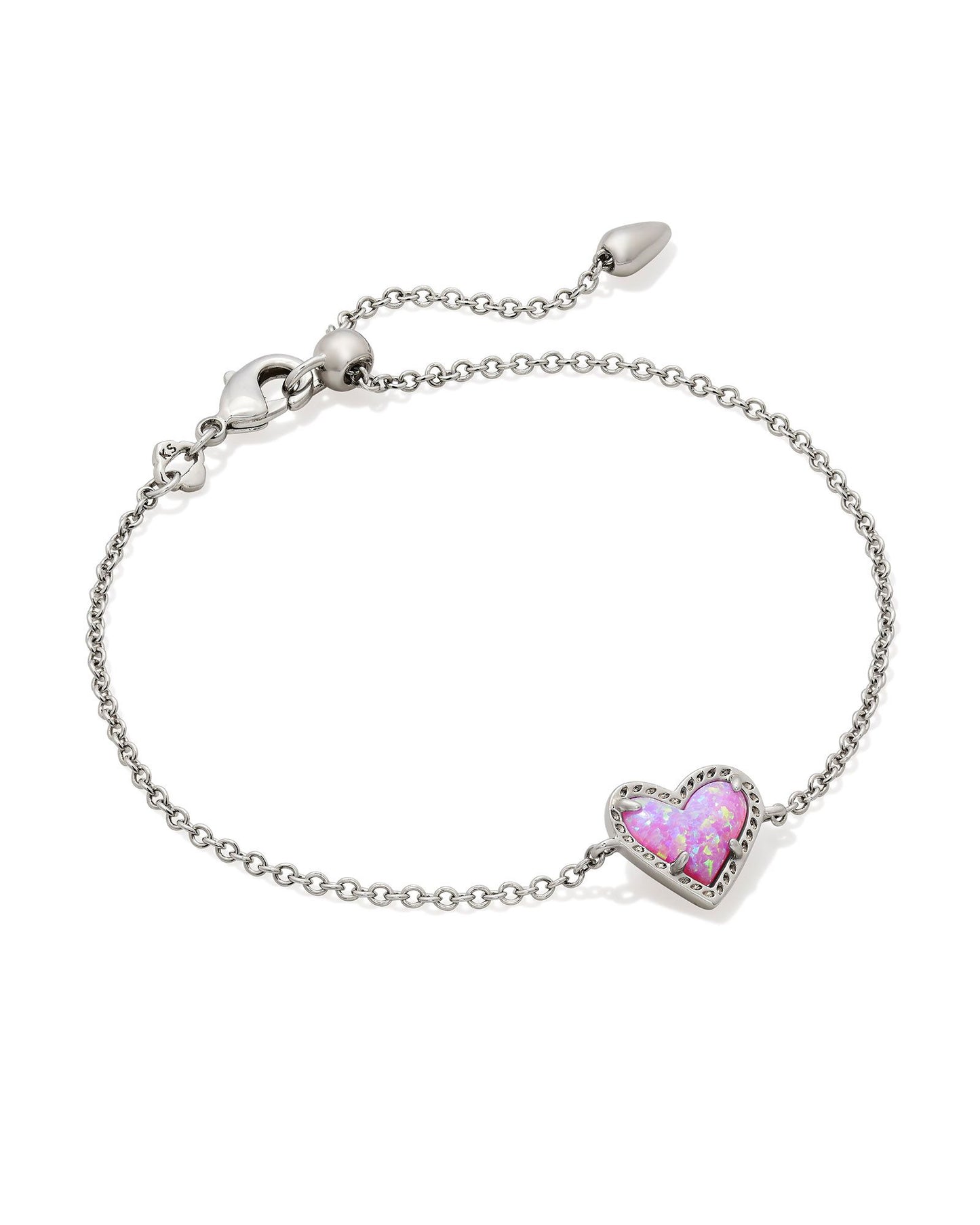 Kendra Scott ARI HEART DELICATE CHAIN BRACELET SILVER BUBBLEGUM PINK KYOCERA OPAL