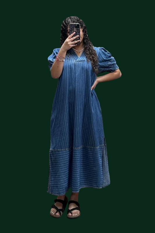 Denim Puff Sleeve Midi Dress