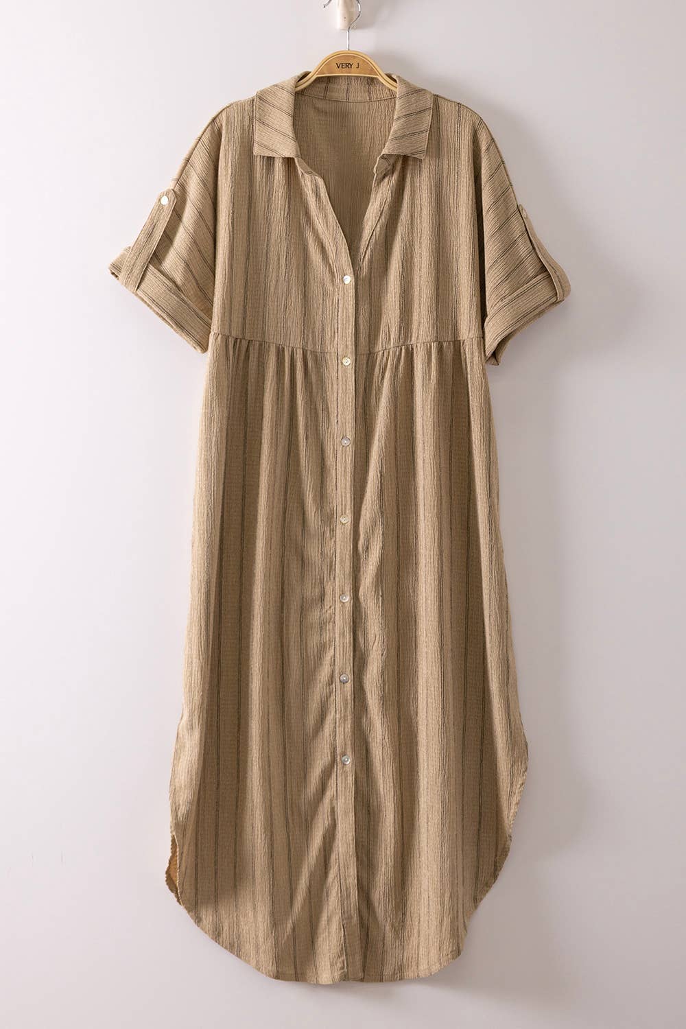 Striped Linen Midi Button Down Shirt Dress