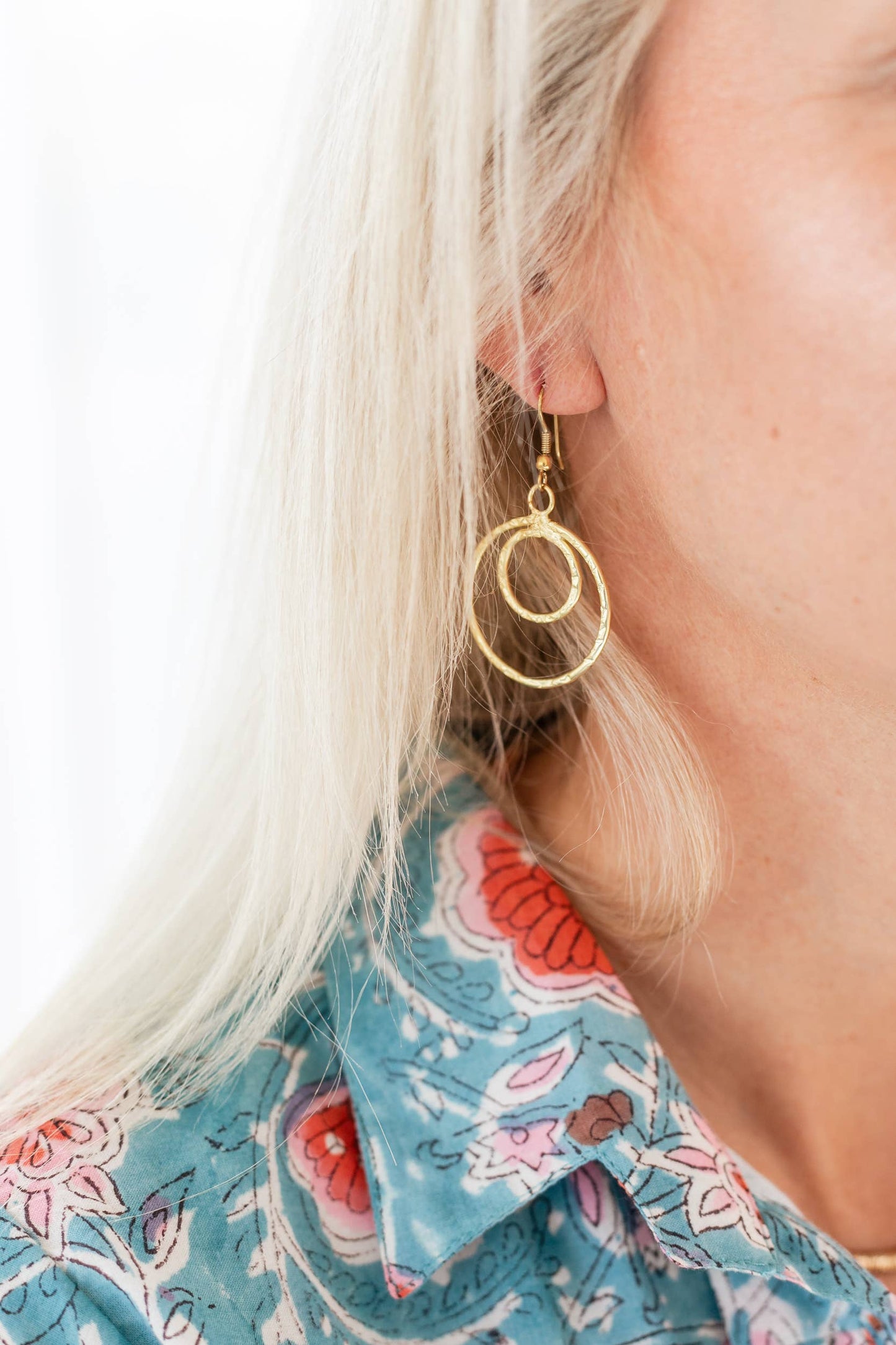 Double Hammered Drop Earring