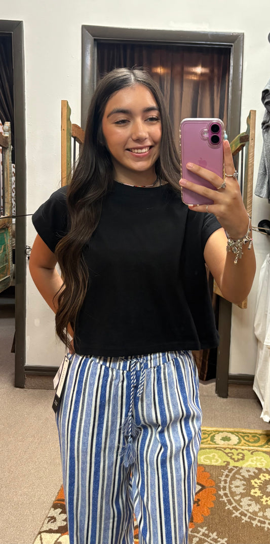 Liverpool Tie Waist Ankle Wide Leg Stripped Pants