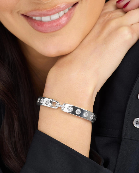 Melinda Maria Ashley Rodeo Lock Cuff 9mm Silver|White Diamondettes