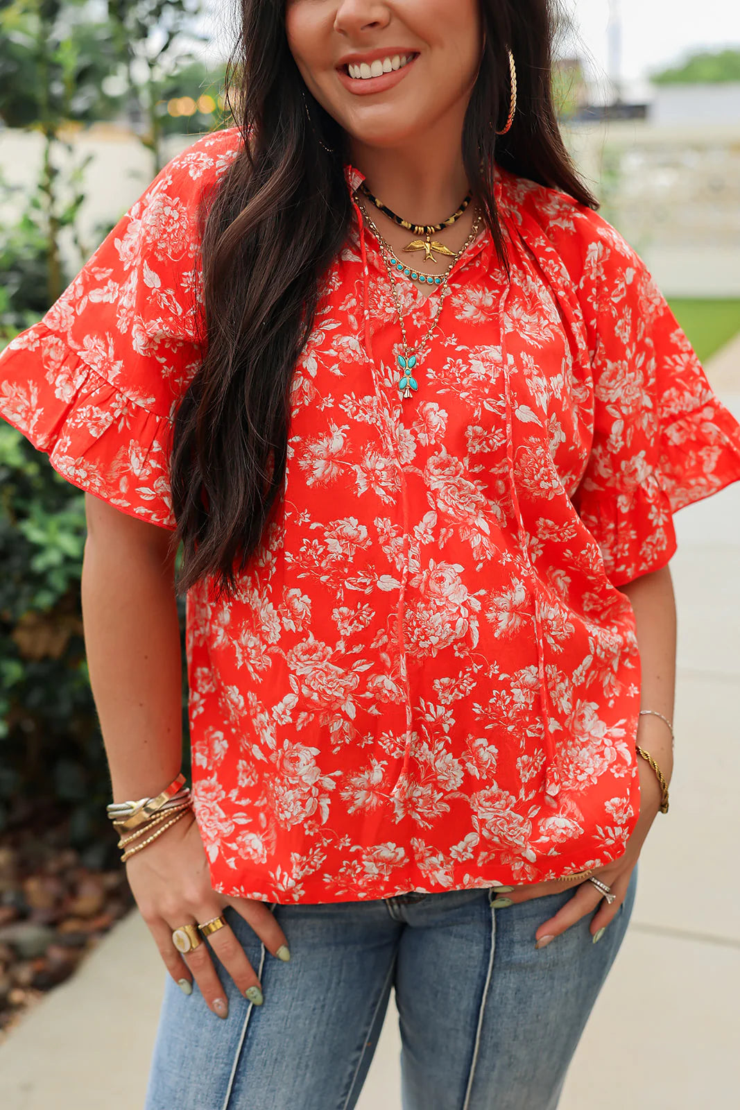 The Bell Top-red floral
