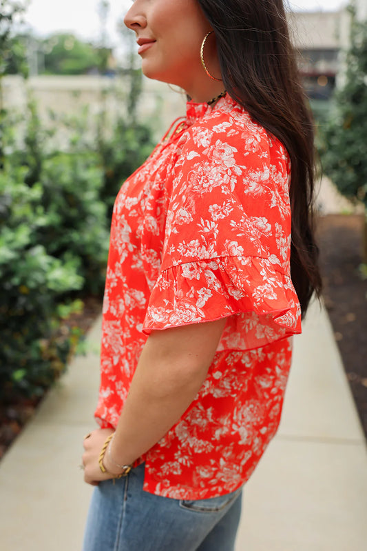 The Bell Top-red floral