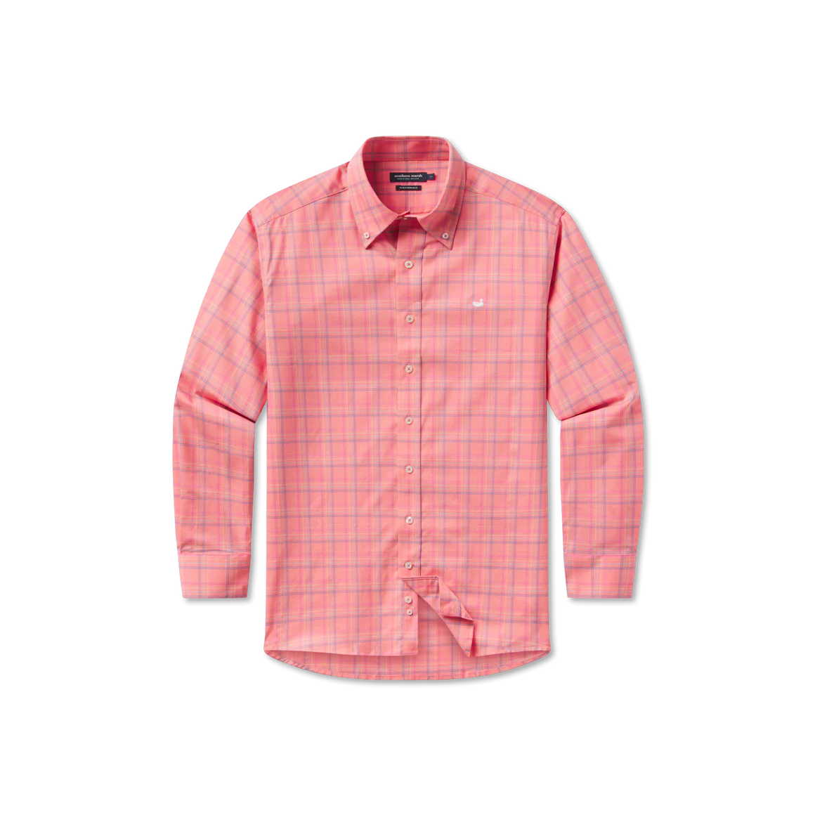 Southern Marsh Chatham Lines Performance Dress Shirt in Coral & Slate