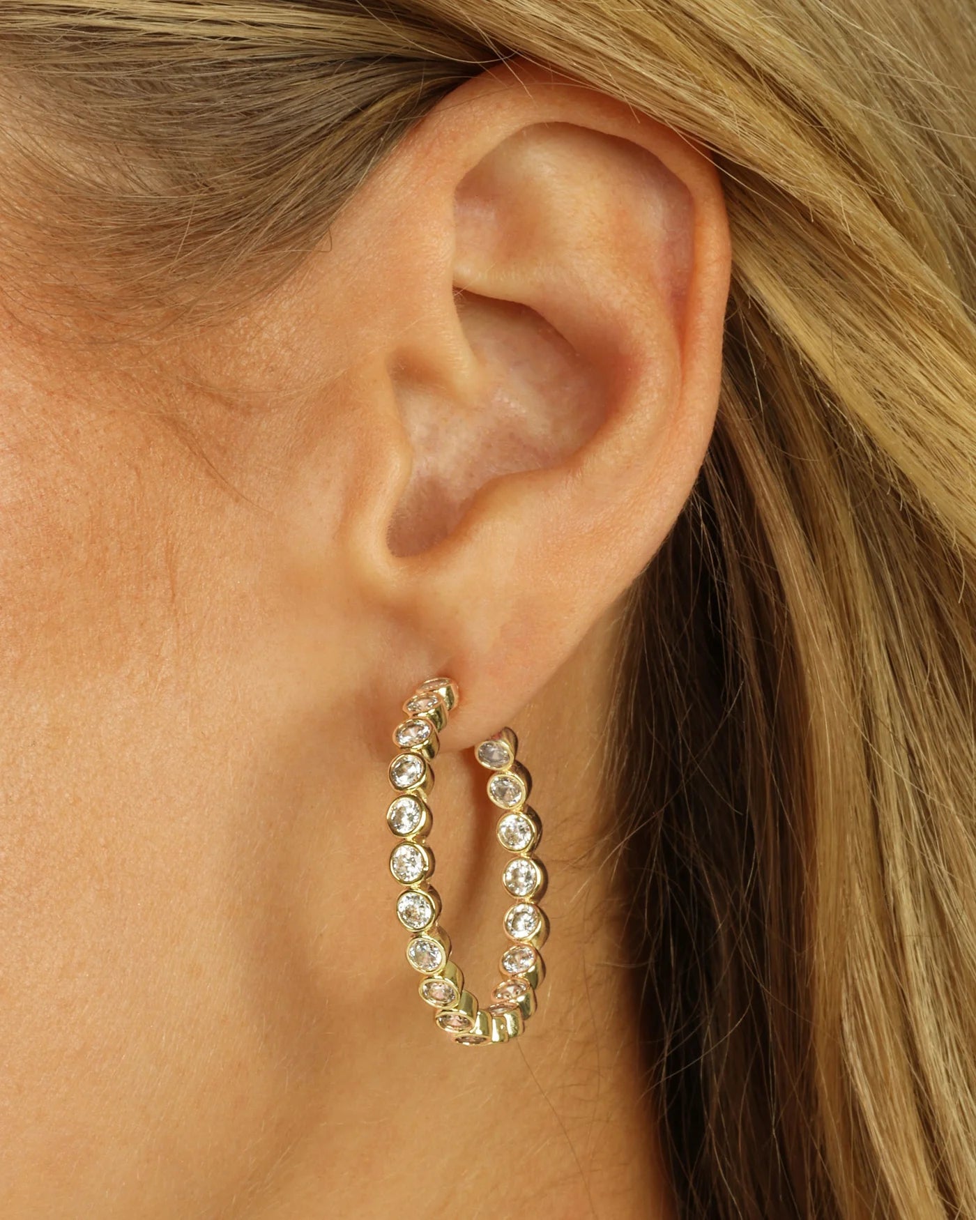 Melinda Maria Baroness Hoops 1.25" Gold|White Diamondettes