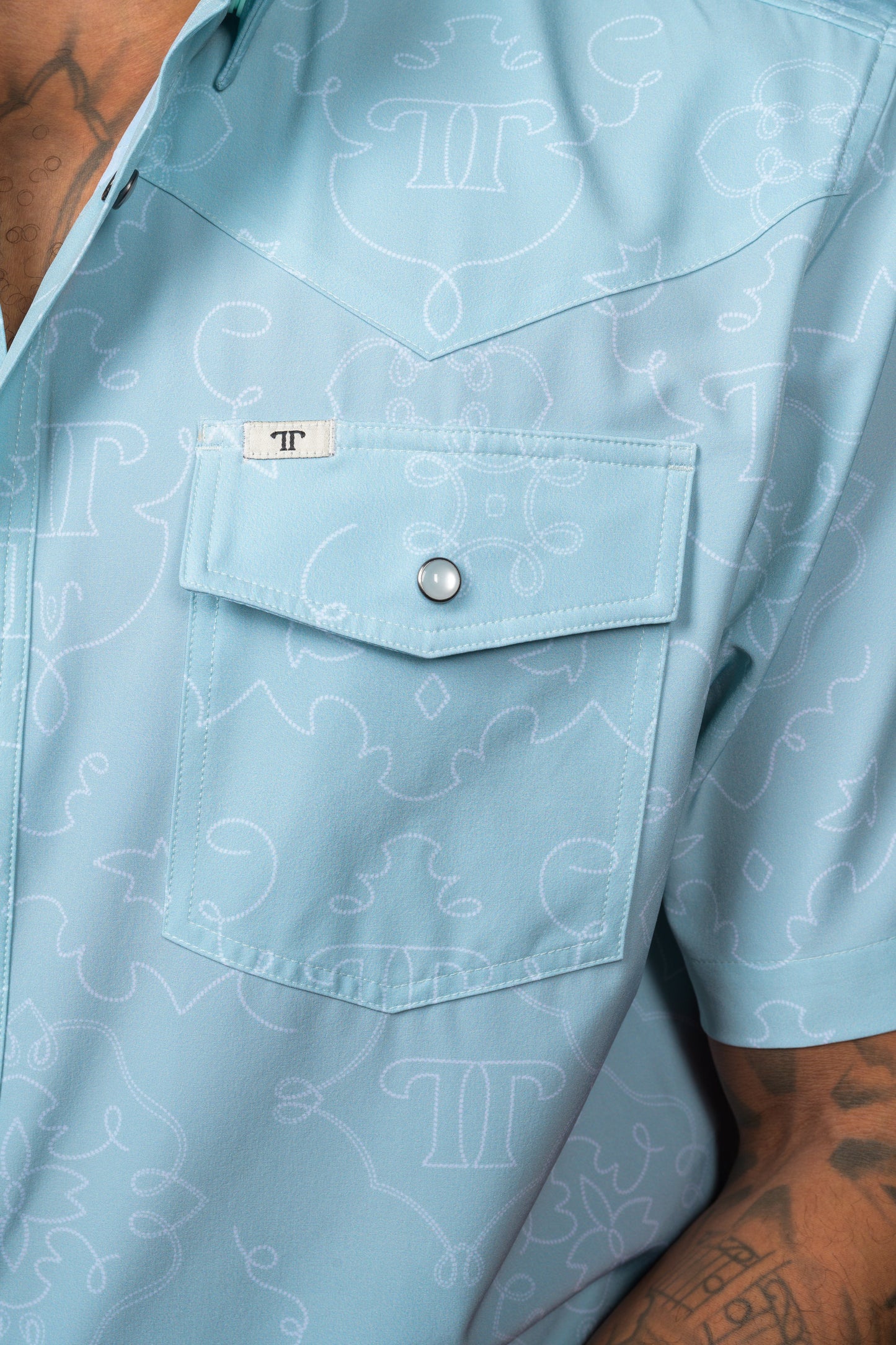 Ferrell Brand THE CARSON IN GREY GREEN - SHORT SLEEVE PEARL SNAP SHIRT