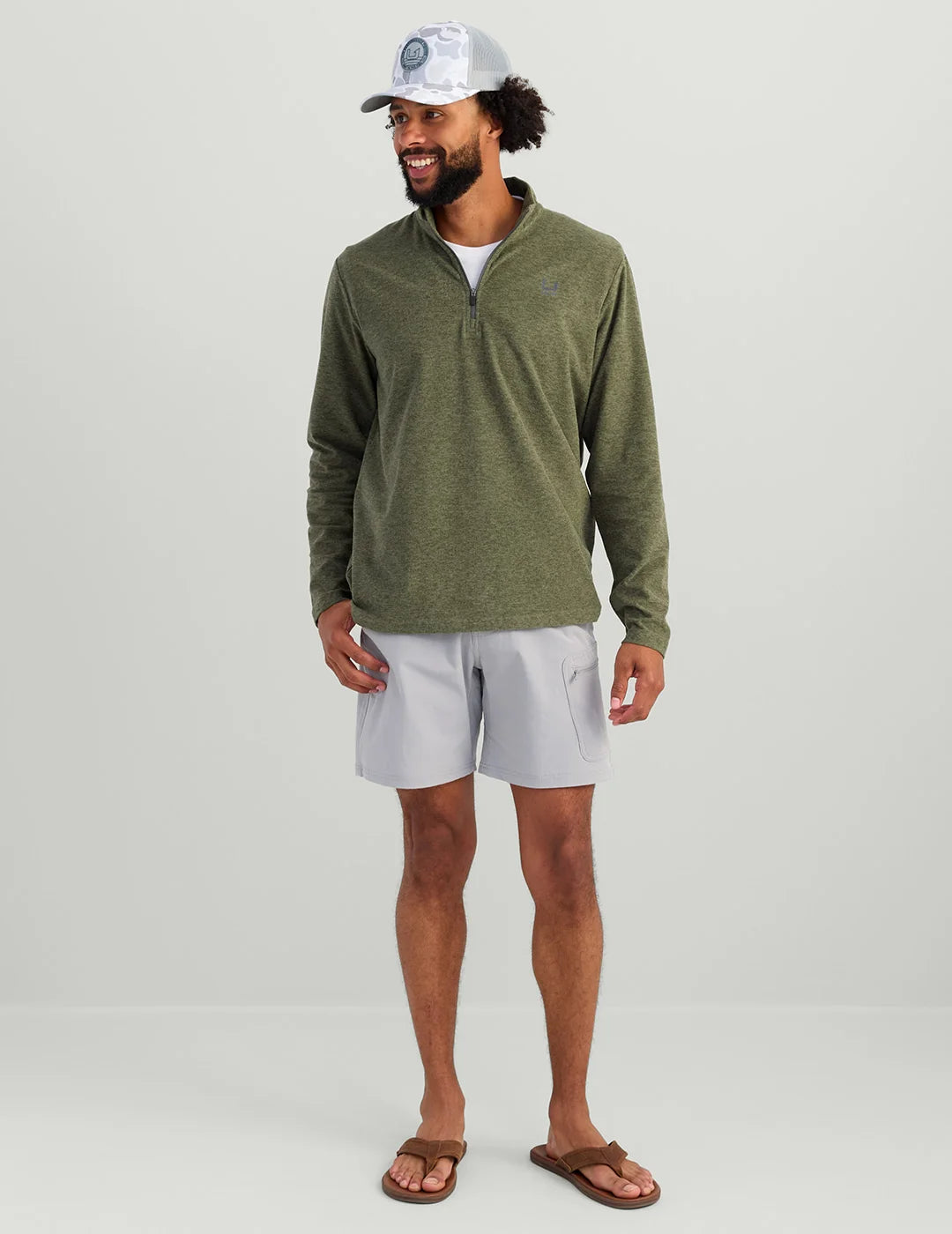 HUK Leeward Lightweight Fleece 1/4 Zip - Moss Heather