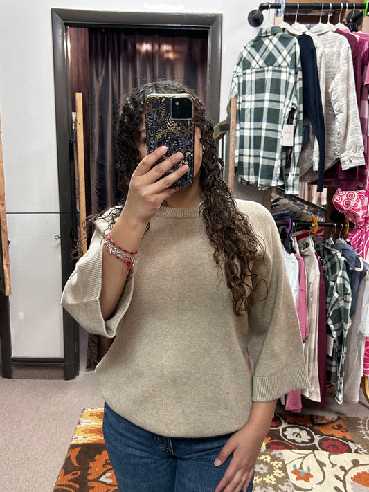 Crewneck Pullover Sweater Knit Top (Beige or Hunter Green)
