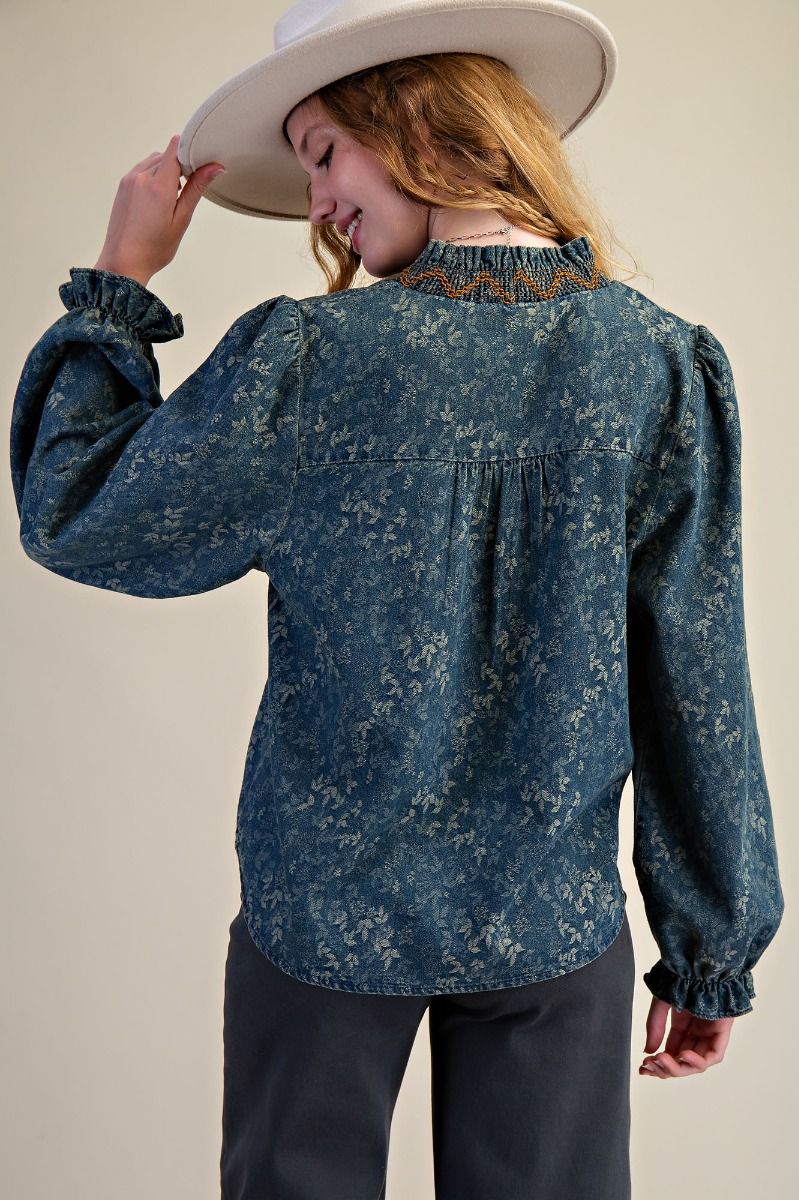 JACQUARD DIRTY DENIM TOP