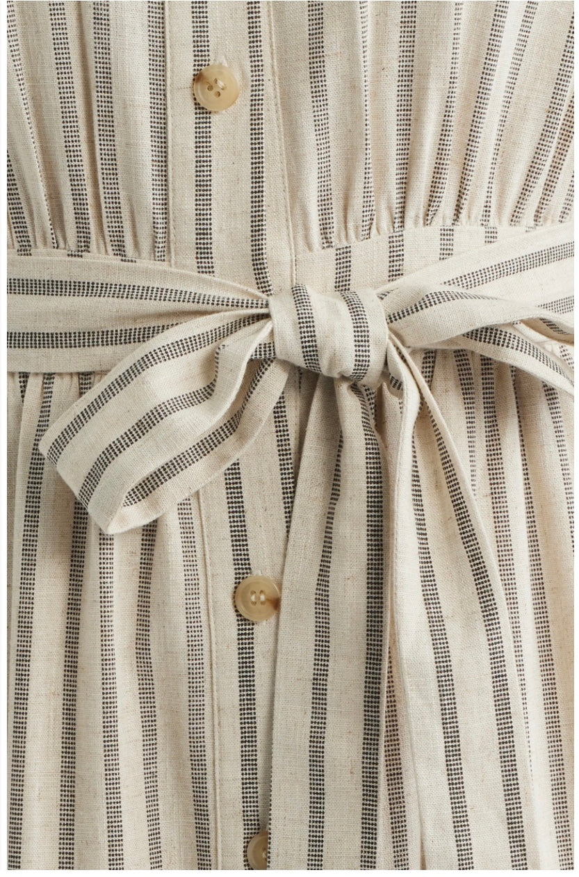 Stripe Belted Linen Midi Shirtdress