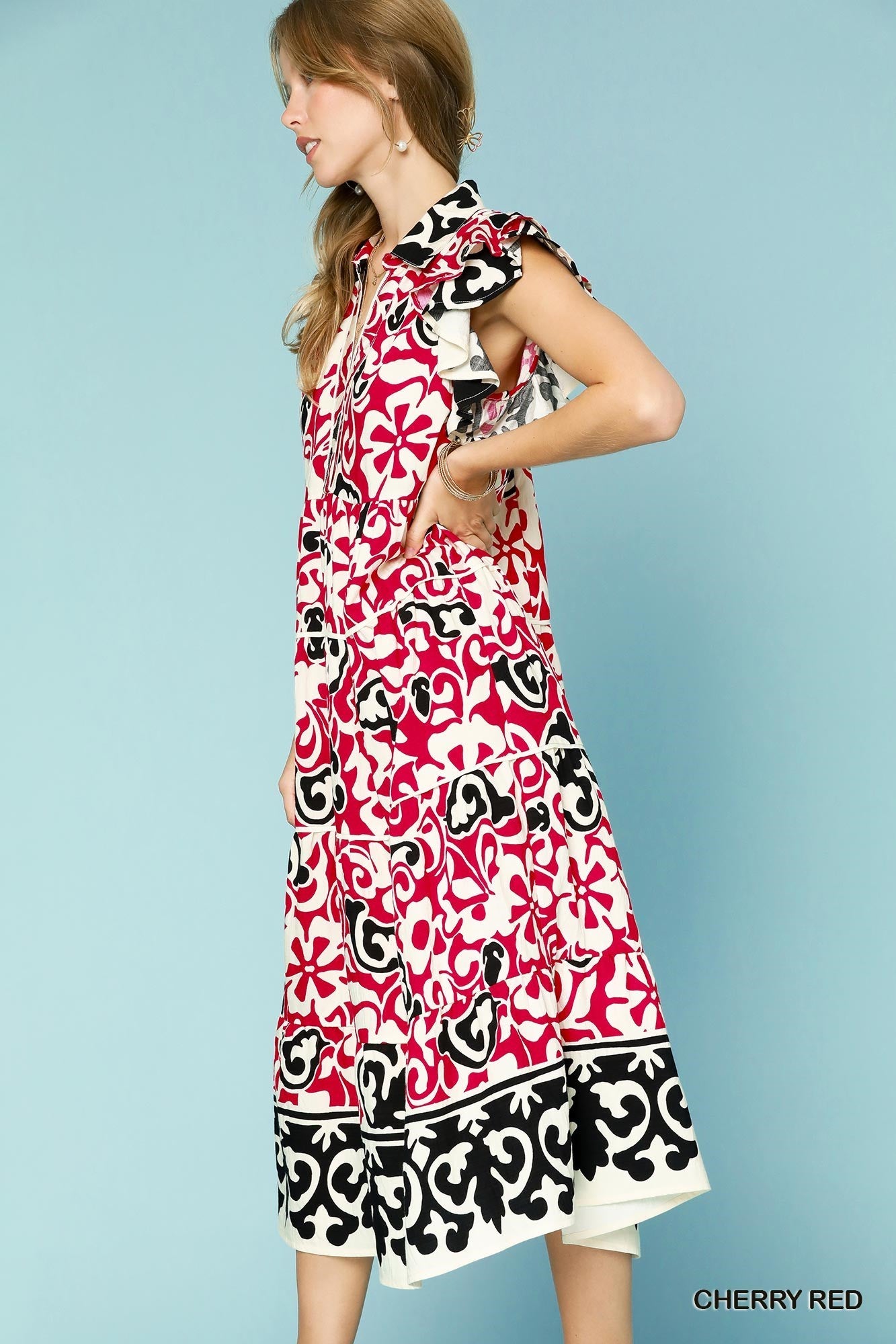 Cherry Abstract Midi Dress