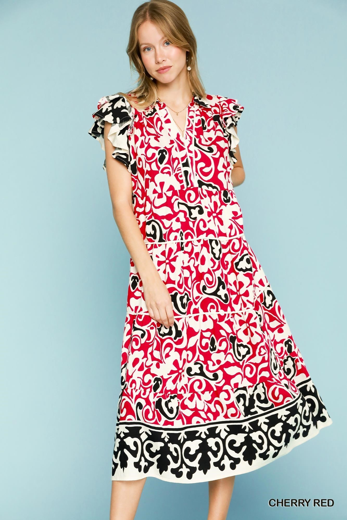 Cherry Abstract Midi Dress