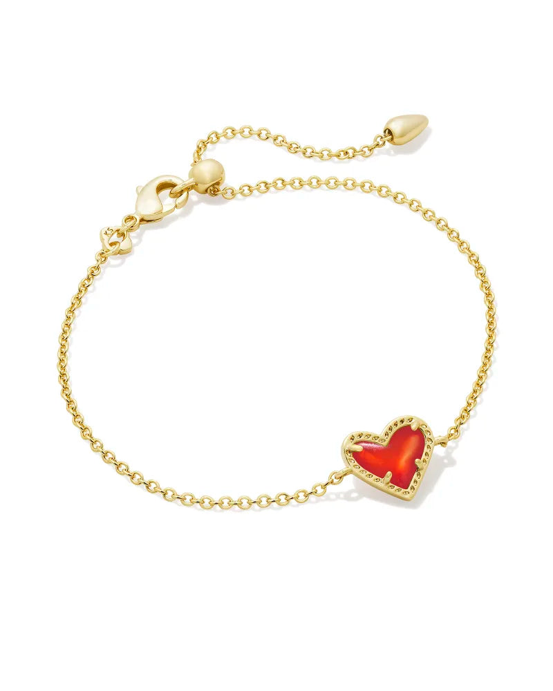 Kendra Scott Ari Heart Gold Delicate Chain Bracelet in Red Illusion