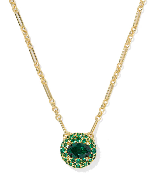 Kendra Scott Bella Gold Short Pendant Necklace Dark Green Crystal