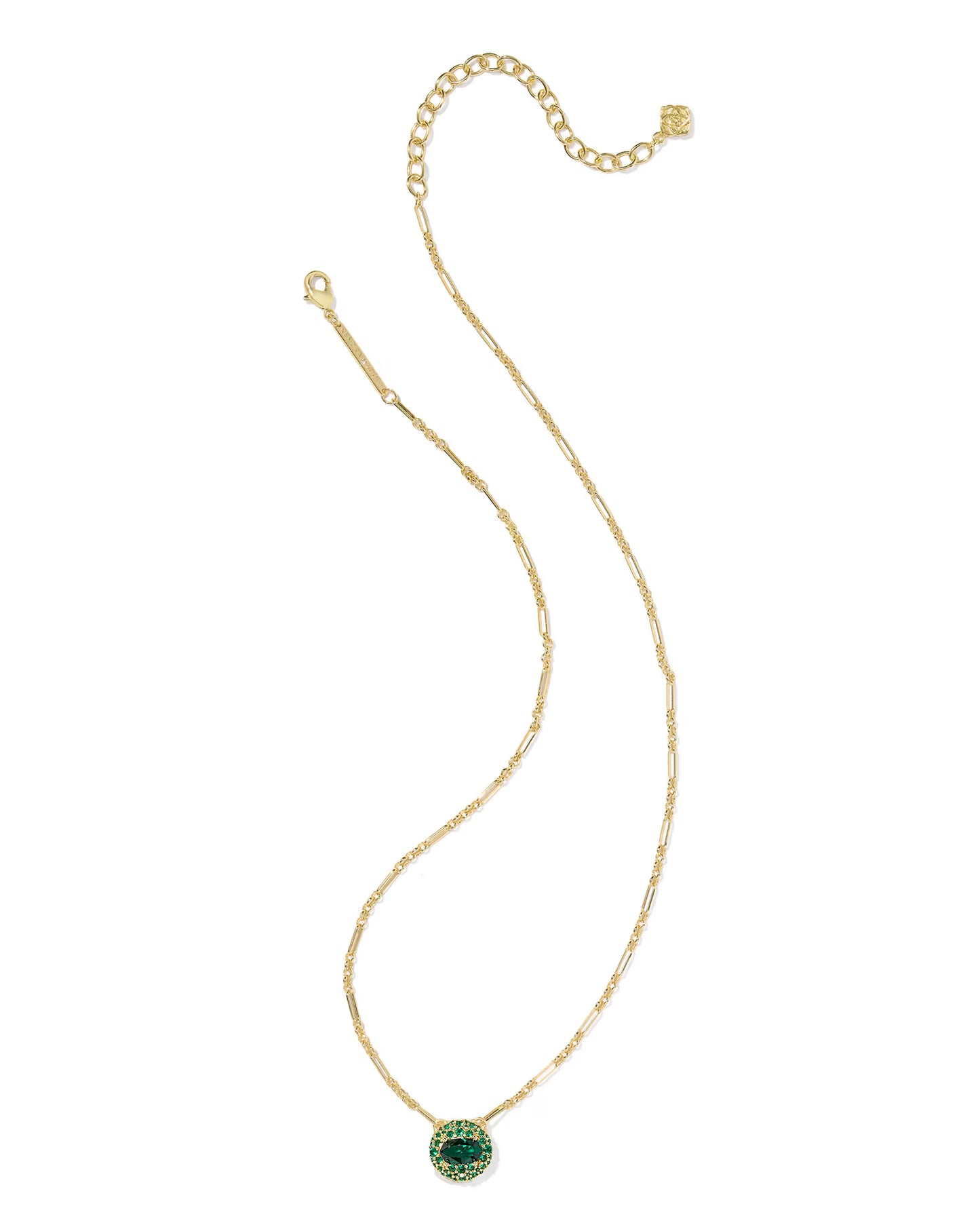 Kendra Scott Bella Gold Short Pendant Necklace Dark Green Crystal