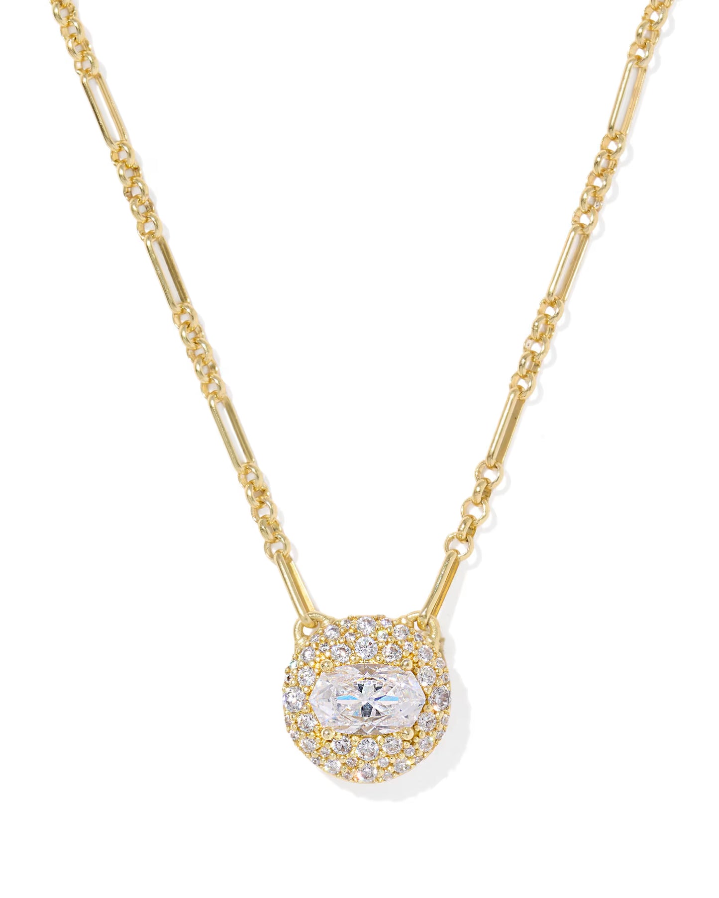 Kendra Scott Bella Gold Short Pendant Necklace White CZ