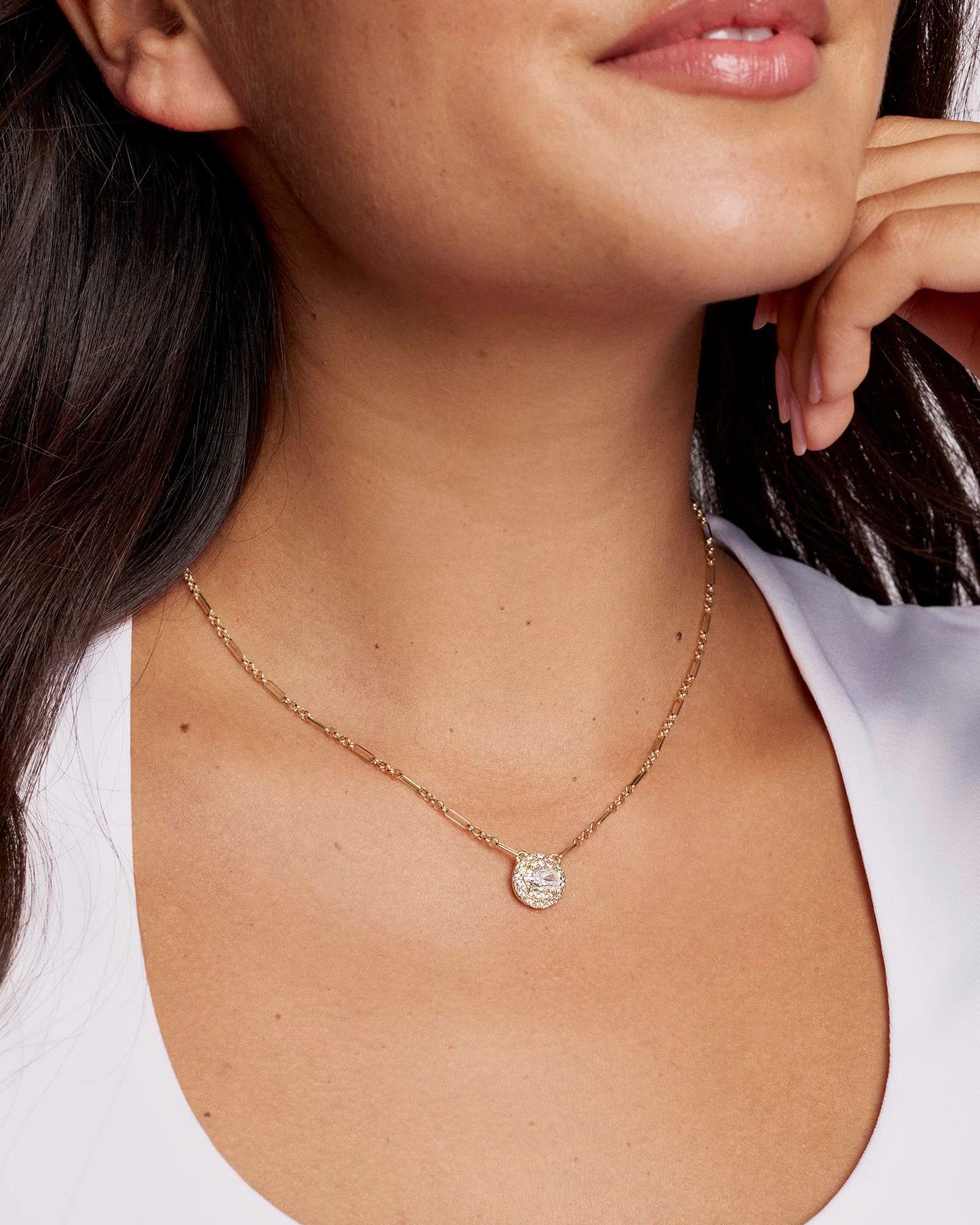 Kendra Scott Bella Gold Short Pendant Necklace White CZ
