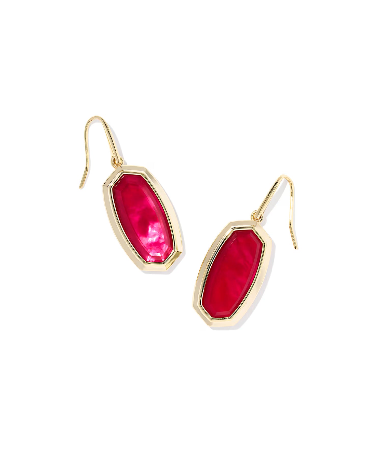 Kendra Scott Dani Bezel Gold Drop Earrings Carmine Red Illusion