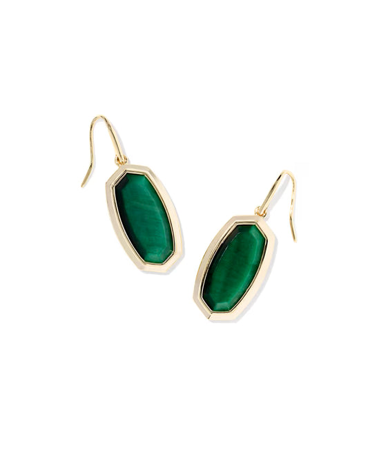 Kendra Scott Dani Bezel Gold Drop Earrings Green Tiger's Eye